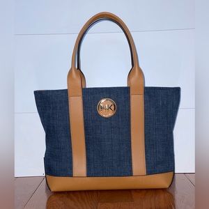 Michael Kors Fulton Canvas Indigo Blue Denim Tote Handbag Like New with Tags